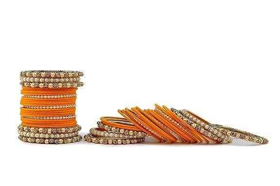 T4 Jewels Brass Metal Beads Stones & Gemstones Studded Moti & Pearl Glossy Finished Bangles Set - 114NO All Bangle Sets T4 Jewels