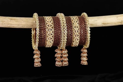 T4 Jewels Metal Bangles Latkan Chuda Set with American Diamond, Zircon Stone & Polka Dots | Dulhan Chuda Set Wedding | Punjabi Chuda | Chooda Bangles- Set of 38 T4 Jewels