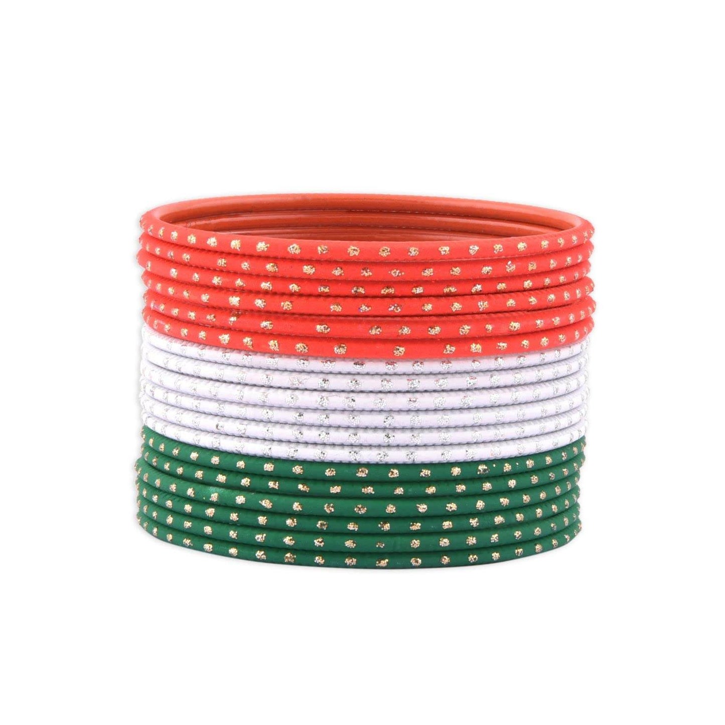 T4 Jewels Dotted Tricolor Bangle Set (Pack Of 18) Tricolor Bangles T4 Jewels