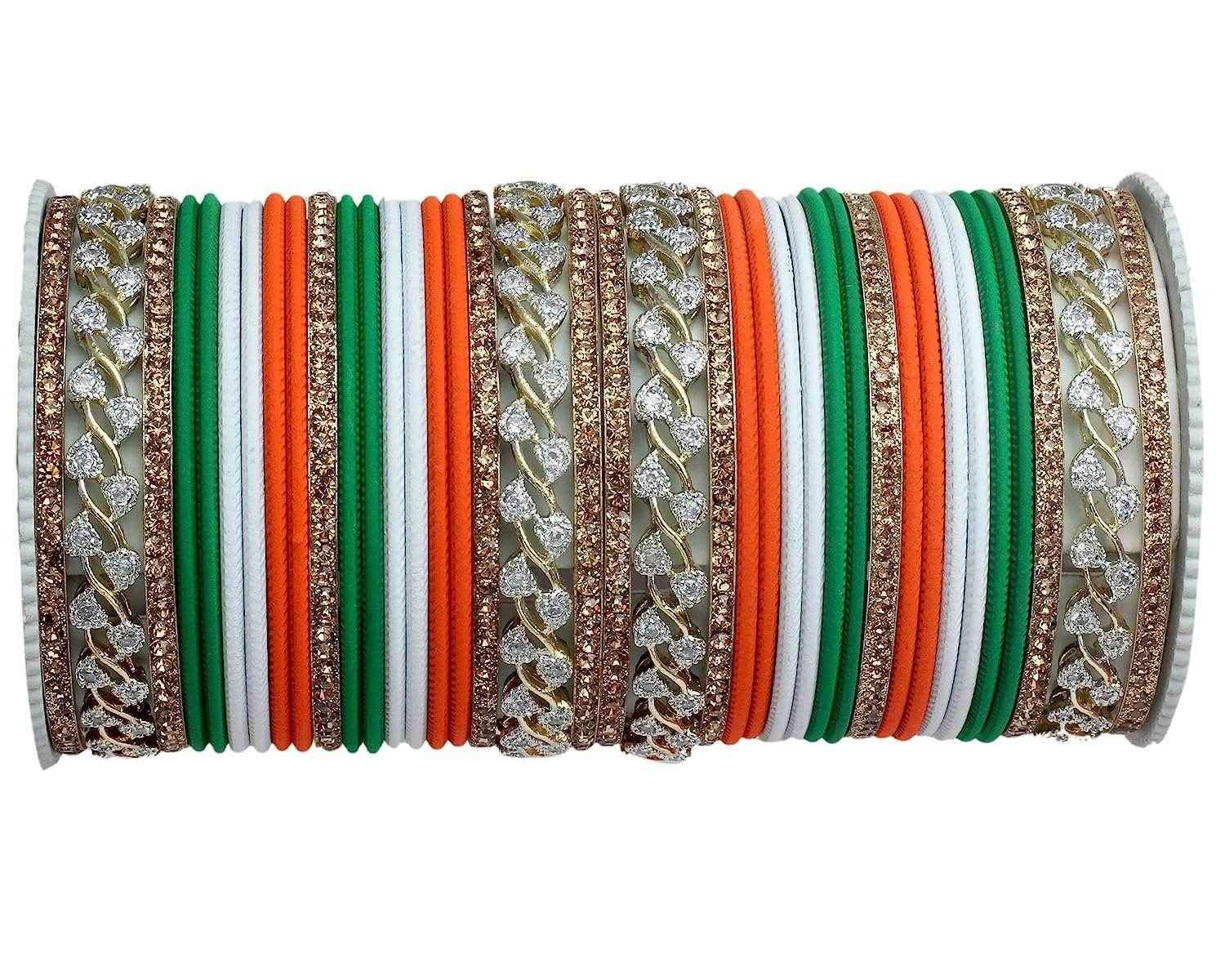 T4 Jewels American Diamond Tricolour Bangles For Republic Day/Independence Day Tricolor Bangles T4 Jewels