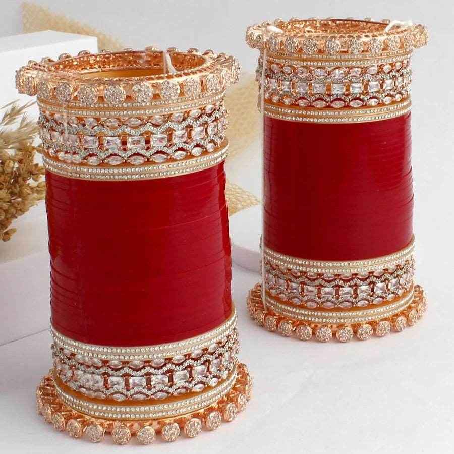 T4 Jewels Red Color American Diamond Bridal Chuda (CH4Z) Bridal Chuda T4 Jewels