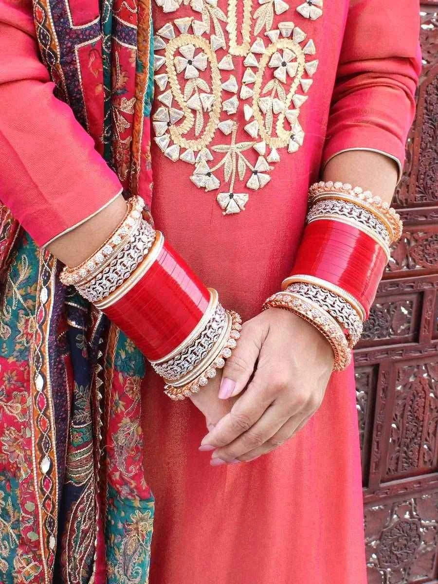T4 Jewels Red Color American Diamond Bridal Chuda (CH4Z) Bridal Chuda T4 Jewels