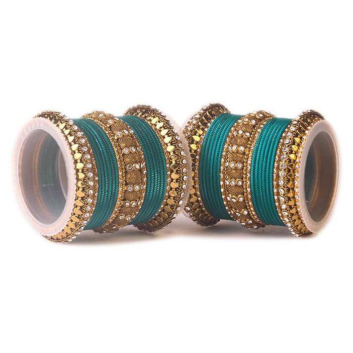 Set of 2 Traditional Solid Colored Bangle Set Green All Bangle Sets T4 Jewels