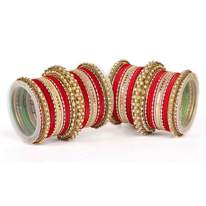 Set of 2 Traditional Colored Bangle Set Red All Bangle Sets T4 Jewels