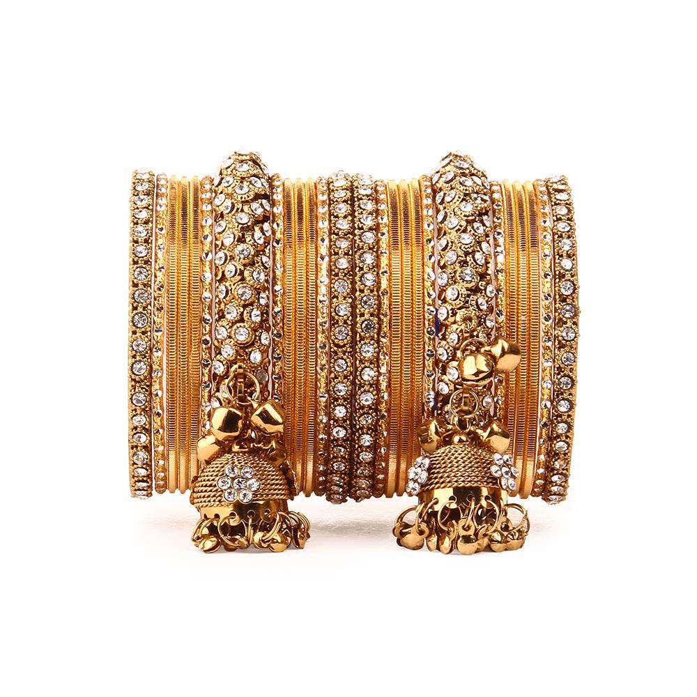 Traditional Shining Jhumki Bangle Set For Two Hands By T4 Jewels Golden All Bangle Sets T4 Jewels