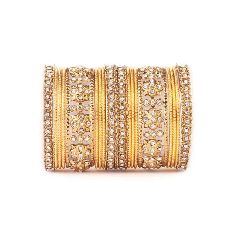 Traditional Colored Flower Pattern Bangle Set Golden All Bangle Sets T4 Jewels