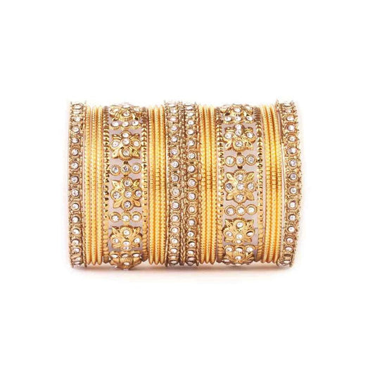 Traditional Colored Flower Pattern Bangle Set Golden All Bangle Sets T4 Jewels