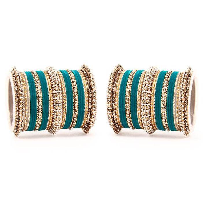 Set of 2 Beautiful Velvet Bangle And Pearl Bangle Set Rama Green All Bangle Sets T4 Jewels