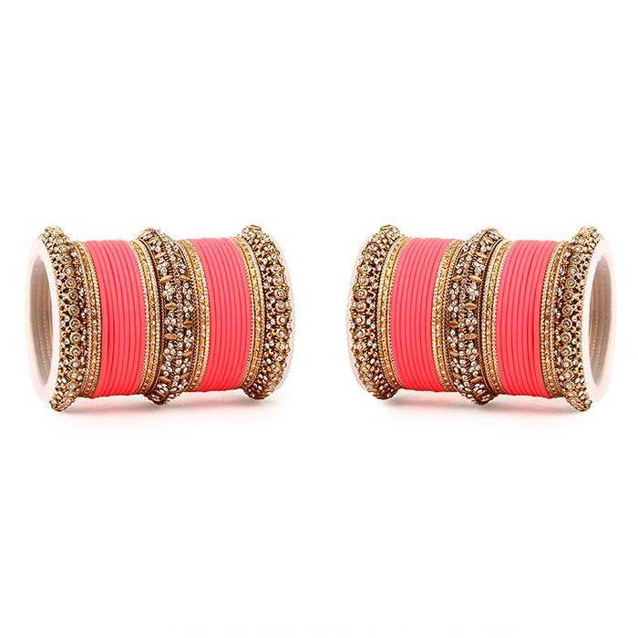 Set of 2 Bridal Matte Textured Bangle Set Peach All Bangle Sets T4 Jewels