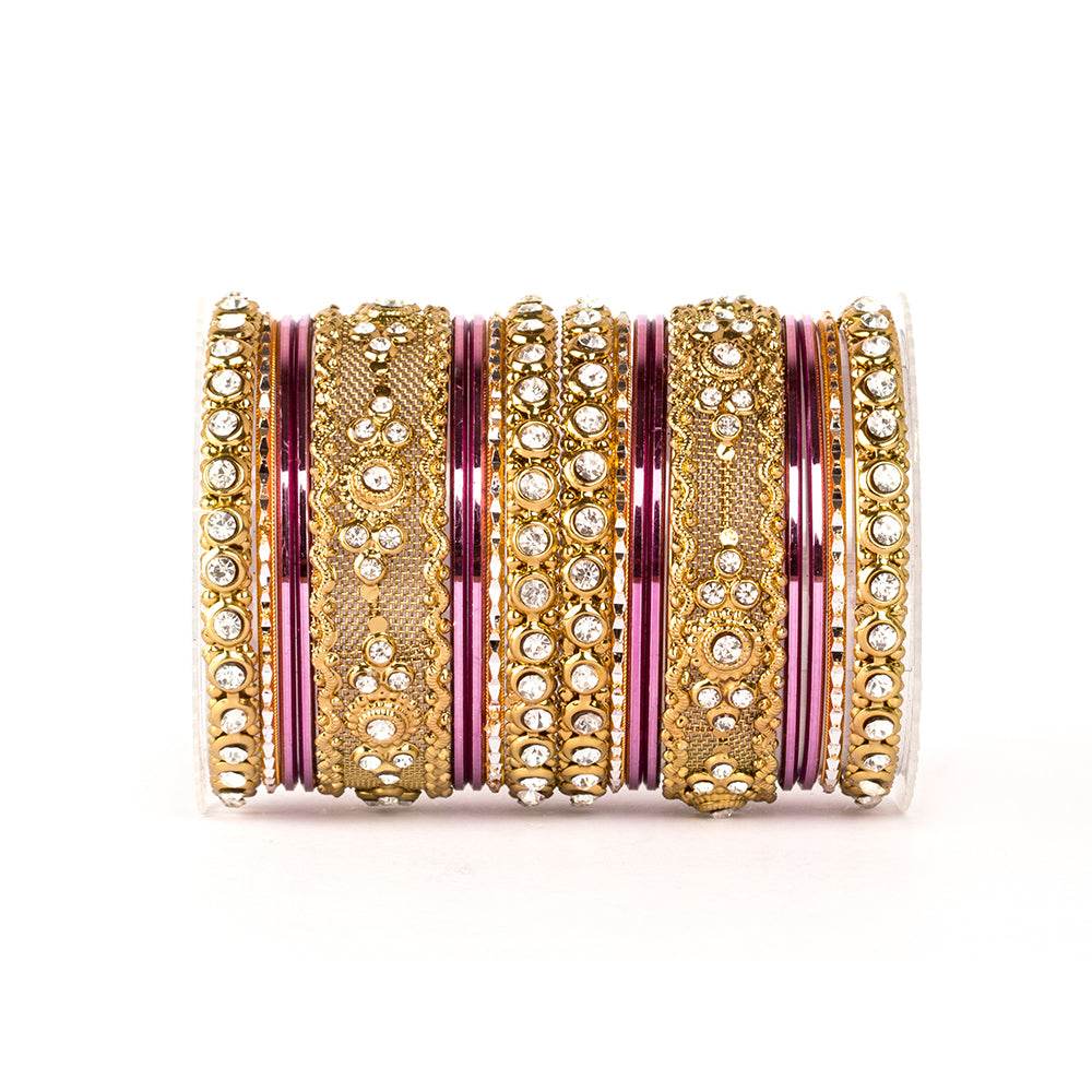 Beautiful Intricate Colored Bangle Set For Two Hands Purple All Bangle Sets T4 Jewels