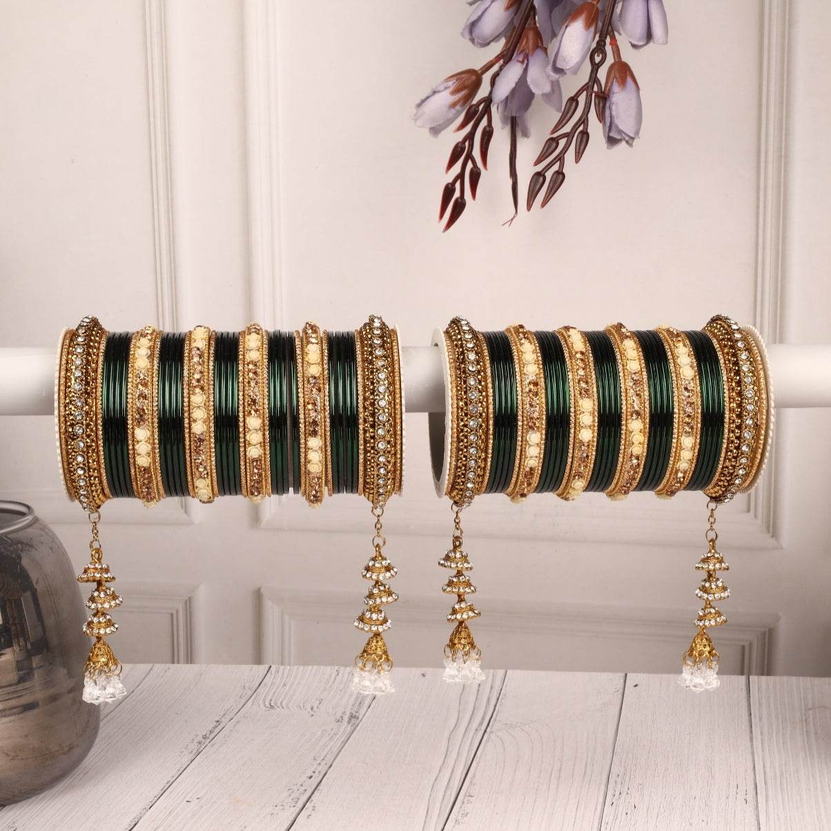 Antique Jhumki Latkan Bangle set for two hands by T4 Jewels Kai All Bangle Sets T4 Jewels