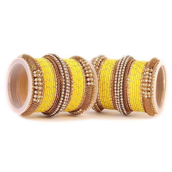Set of 2 Bridal Jaali Work Bangle Set Yellow All Bangle Sets T4 Jewels