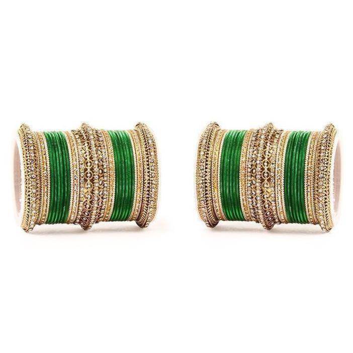 Set of 2 Bridal Neon Textured Bangle Set Green All Bangle Sets T4 Jewels