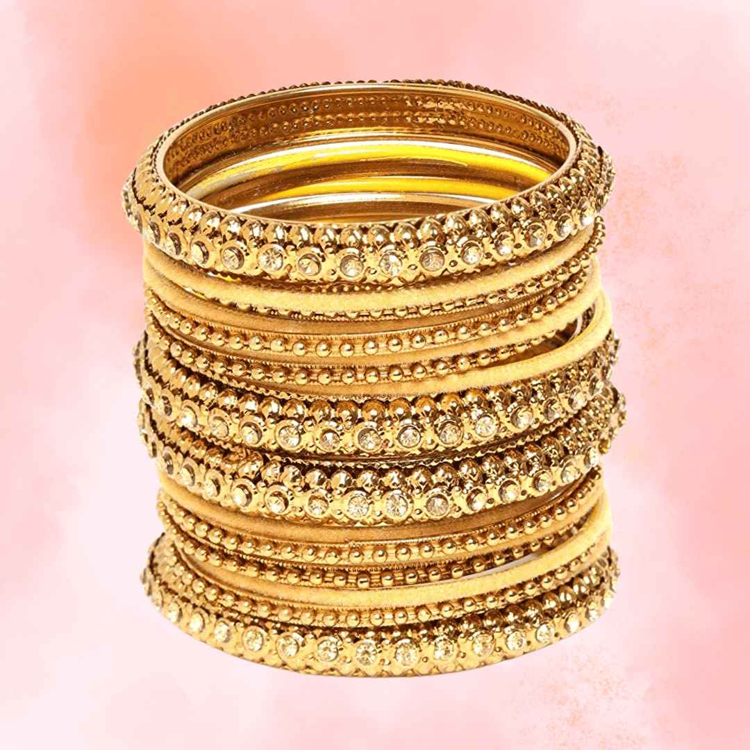 T4 Jewels Golden Color Velvet Bangle Set - JC2NO. Golden All Bangle Sets T4 Jewels