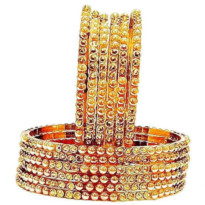 T4 Jewels (Large Size) Golden Color Glass Bangles (Pack Of 12)-MHM Large Size Bangles T4 Jewels
