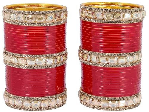 T4 Jewels Red Bridal Chuda Set American Diamond & Plastic Chuda Bangles | Golden Chuda For Wedding | Red Chuda for Bride | Red Chuda Set | Chuda Set For Bridal T4 Jewels
