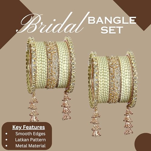 T4 Jewels Metal Bangles Latkan Chuda Set with American Diamond, Zircon Stone & Polka Dots | Dulhan Chuda Set Wedding | Punjabi Chuda | Chooda Bangles- Set of 38 T4 Jewels