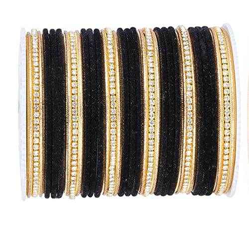 T4 Jewels Zircon Gem-stones And Beads Velvet Glossy Finished Metal Bangles Set - 66NO All Bangle Sets T4 Jewels