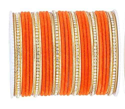 T4 Jewels Zircon Gem-stones And Beads Velvet Glossy Finished Metal Bangles Set - 66NO All Bangle Sets T4 Jewels