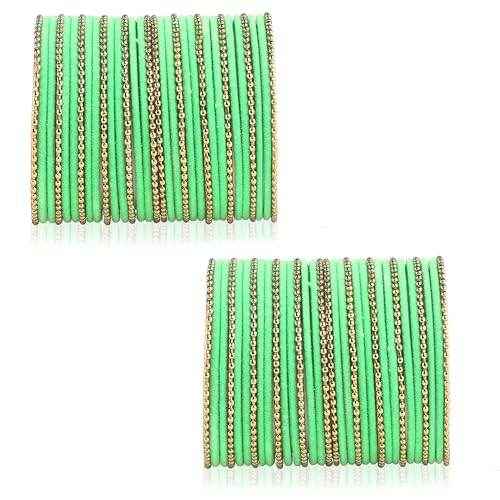 T4 Jewels Beautiful & Elegant Beads Studded Colourful Metal Bangles Set Fashion Jewellery - 110NO. Pista All Bangle Sets T4 Jewels