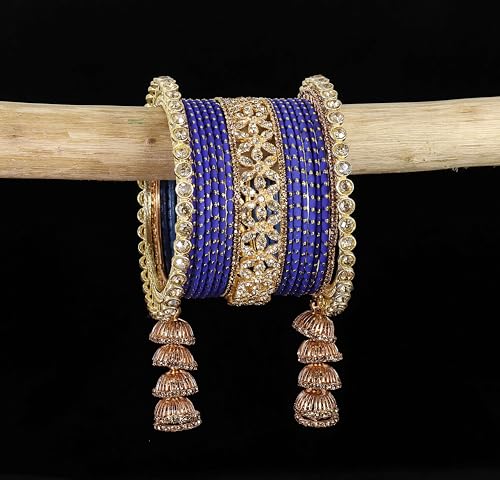 T4 Jewels Metal Bangles Latkan Chuda Set with American Diamond, Zircon Stone & Polka Dots | Dulhan Chuda Set Wedding | Punjabi Chuda | Chooda Bangles- Set of 38 T4 Jewels