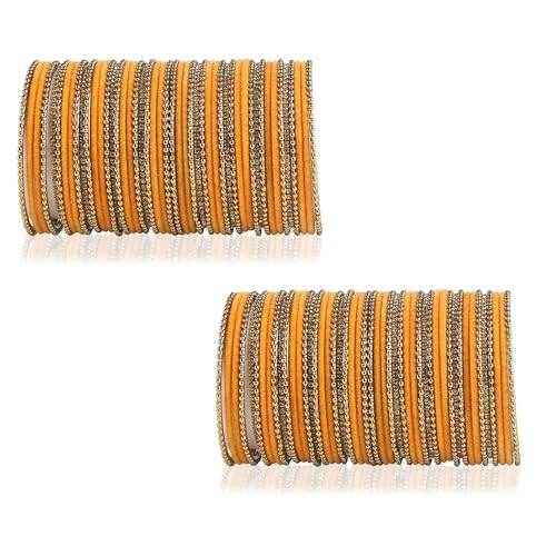 T4 Jewels Beautiful & Elegant Beads Studded Colourful Metal Bangles Set Fashion Jewellery - 110NO. Yellow 2.2 Inches All Bangle Sets T4 Jewels