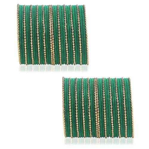 T4 Jewels Beautiful & Elegant Beads Studded Colourful Metal Bangles Set Fashion Jewellery - 110NO. Green All Bangle Sets T4 Jewels