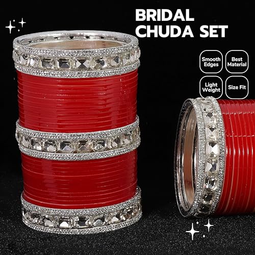 T4 Jewels Red Bridal Chuda Set American Diamond & Plastic Chuda Bangles | Golden Chuda For Wedding | Red Chuda for Bride | Red Chuda Set | Chuda Set For Bridal T4 Jewels