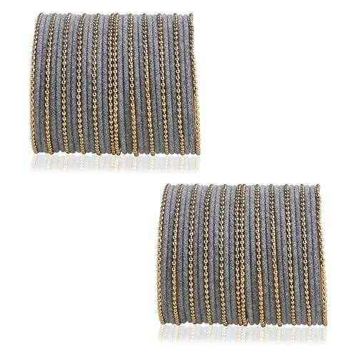 T4 Jewels Beautiful & Elegant Beads Studded Colourful Metal Bangles Set Fashion Jewellery - 110NO. Grey All Bangle Sets T4 Jewels