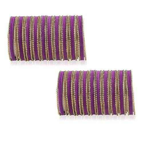 T4 Jewels Beautiful & Elegant Beads Studded Colourful Metal Bangles Set Fashion Jewellery - 110NO. Purple 2.2 Inches All Bangle Sets T4 Jewels