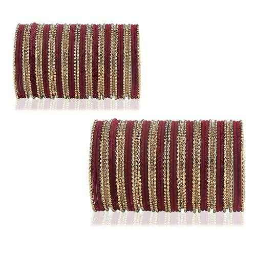 T4 Jewels Beautiful & Elegant Beads Studded Colourful Metal Bangles Set Fashion Jewellery - 110NO. Maroon 2.2 Inches All Bangle Sets T4 Jewels