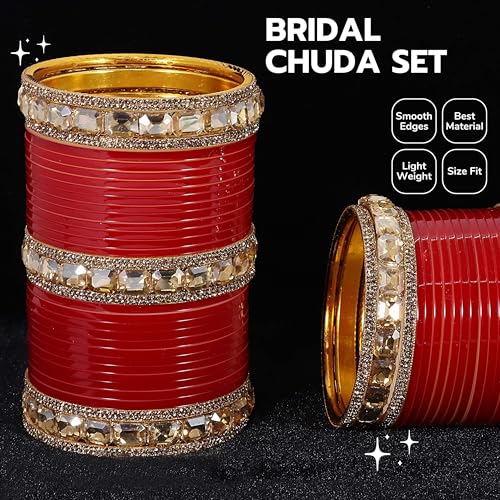 T4 Jewels Red Bridal Chuda Set American Diamond & Plastic Chuda Bangles | Golden Chuda For Wedding | Red Chuda for Bride | Red Chuda Set | Chuda Set For Bridal T4 Jewels