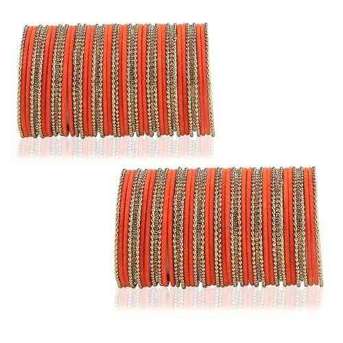 T4 Jewels Beautiful & Elegant Beads Studded Colourful Metal Bangles Set Fashion Jewellery - 110NO. Gajri 2.2 Inches All Bangle Sets T4 Jewels