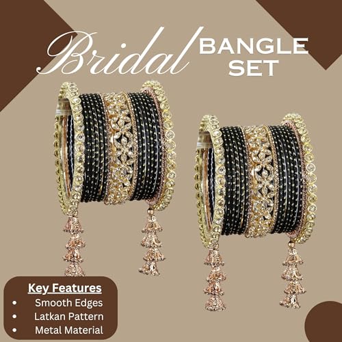 T4 Jewels Metal Bangles Latkan Chuda Set with American Diamond, Zircon Stone & Polka Dots | Dulhan Chuda Set Wedding | Punjabi Chuda | Chooda Bangles- Set of 38 T4 Jewels