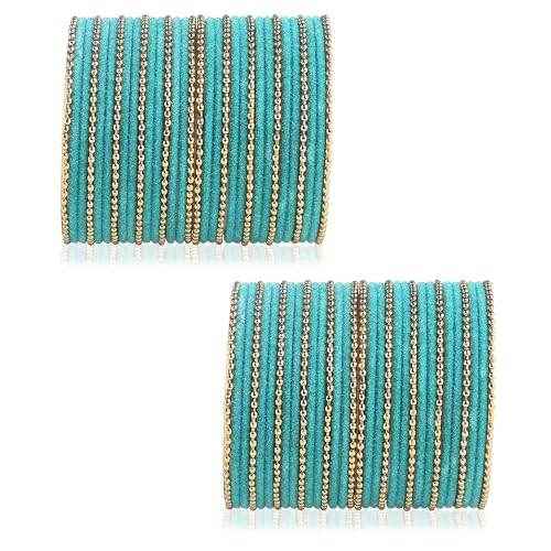 T4 Jewels Beautiful & Elegant Beads Studded Colourful Metal Bangles Set Fashion Jewellery - 110NO. Skyblue All Bangle Sets T4 Jewels