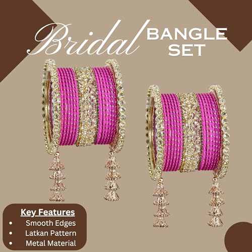 T4 Jewels Metal Bangles Latkan Chuda Set with American Diamond, Zircon Stone & Polka Dots | Dulhan Chuda Set Wedding | Punjabi Chuda | Chooda Bangles- Set of 38 T4 Jewels