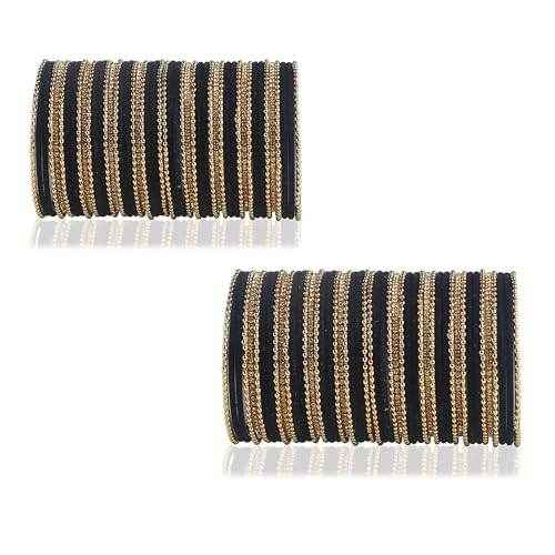 T4 Jewels Beautiful & Elegant Beads Studded Colourful Metal Bangles Set Fashion Jewellery - 110NO. Navy Blue 2.2 Inches All Bangle Sets T4 Jewels