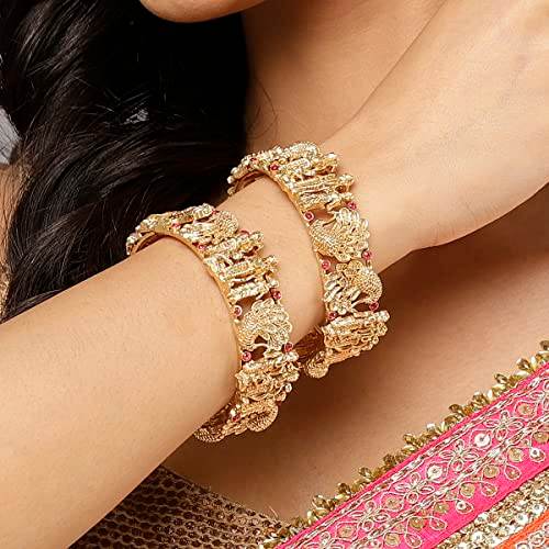 T4 Jewels Gold Plated Set of 2 Shri Ram Bangles for Women T4 Jewels