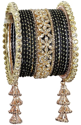 T4 Jewels Metal Bangles Latkan Chuda Set with American Diamond, Zircon Stone & Polka Dots | Dulhan Chuda Set Wedding | Punjabi Chuda | Chooda Bangles- Set of 38 T4 Jewels