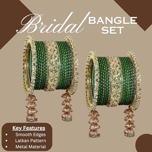 T4 Jewels Metal Bangles Latkan Chuda Set with American Diamond, Zircon Stone & Polka Dots | Dulhan Chuda Set Wedding | Punjabi Chuda | Chooda Bangles- Set of 38 T4 Jewels
