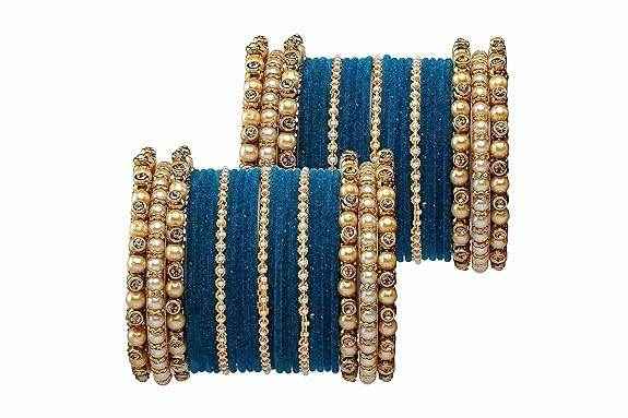 T4 Jewels Brass Metal Beads Stones & Gemstones Studded Moti & Pearl Glossy Finished Bangles Set - 114NO All Bangle Sets T4 Jewels