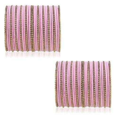 T4 Jewels Beautiful & Elegant Beads Studded Colourful Metal Bangles Set Fashion Jewellery - 110NO. Pink All Bangle Sets T4 Jewels