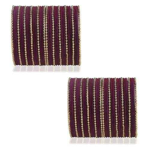T4 Jewels Beautiful & Elegant Beads Studded Colourful Metal Bangles Set Fashion Jewellery - 110NO. Maroon All Bangle Sets T4 Jewels
