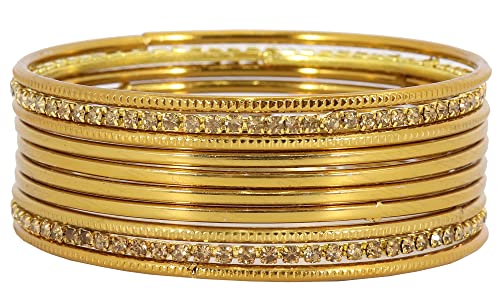 T4 Jewels Non-Precious Metal Base Metal with Zircon Gemstone Studded worked Plain and Cutting Pattern Glossy Finished Bangle Set T4 Jewels