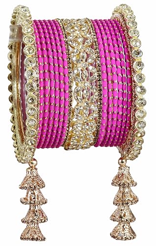 T4 Jewels Metal Bangles Latkan Chuda Set with American Diamond, Zircon Stone & Polka Dots | Dulhan Chuda Set Wedding | Punjabi Chuda | Chooda Bangles- Set of 38 T4 Jewels