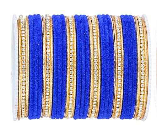 T4 Jewels Zircon Gem-stones And Beads Velvet Glossy Finished Metal Bangles Set - 66NO All Bangle Sets T4 Jewels