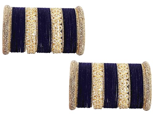 T4 Jewels Bangle Sets With AD And Velvet Bangles DarkBlue T4 Jewels