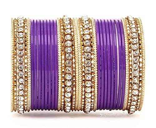 T4 Jewels 18k Gold Plated Textured Fashionable Fashion Jewellery Metal Bangles Set - 84NO Purple All Bangle Sets T4 Jewels