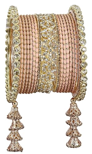 T4 Jewels Metal Bangles Latkan Chuda Set with American Diamond, Zircon Stone & Polka Dots | Dulhan Chuda Set Wedding | Punjabi Chuda | Chooda Bangles- Set of 38 T4 Jewels