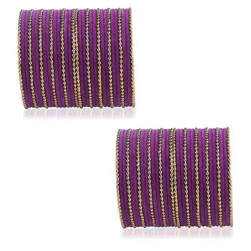 T4 Jewels Beautiful & Elegant Beads Studded Colourful Metal Bangles Set Fashion Jewellery - 110NO. Purple All Bangle Sets T4 Jewels